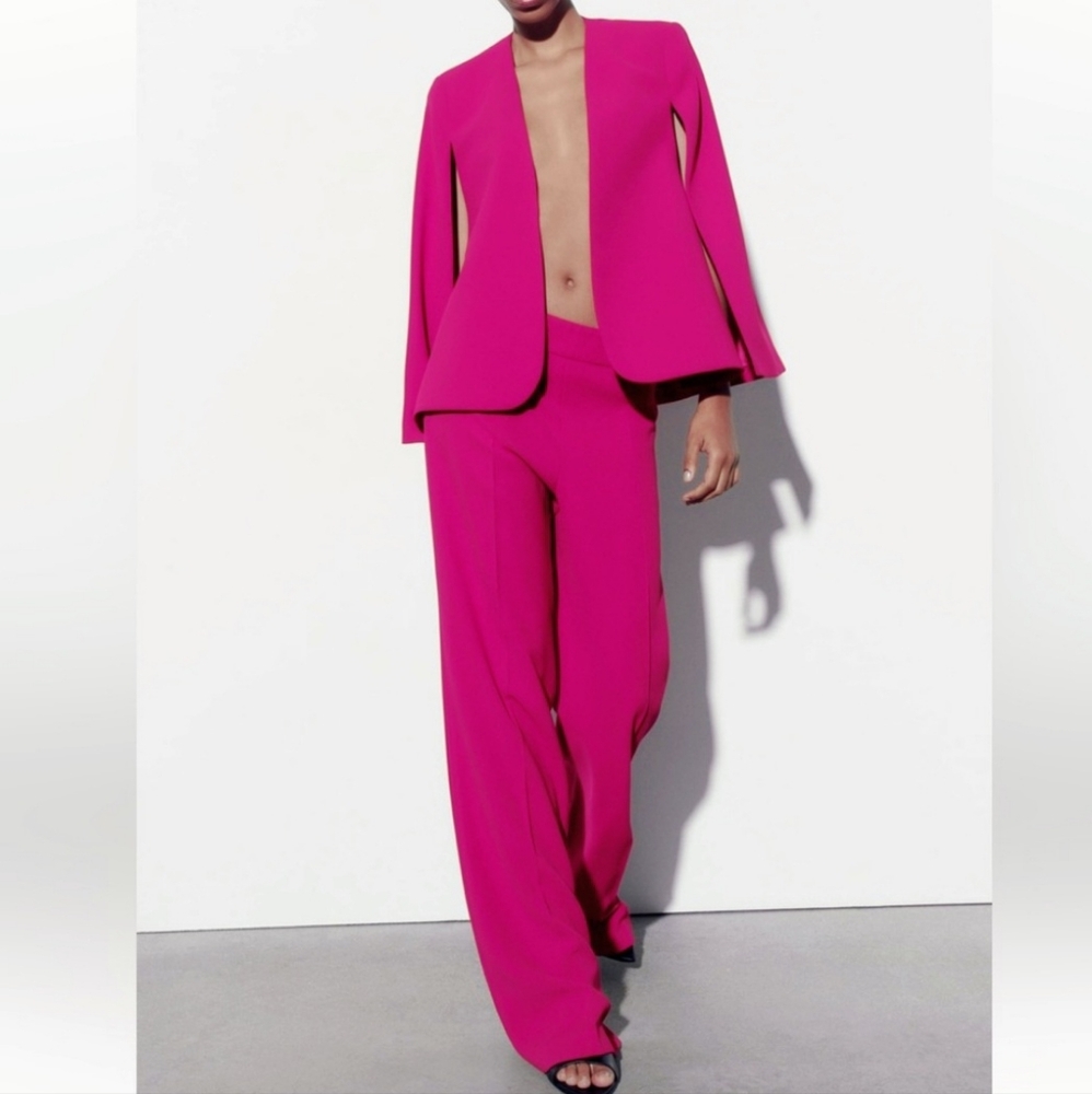 Zara 2 pieces matching set limitededition cape blazer & fluid high waist pants - Picture 2 of 12